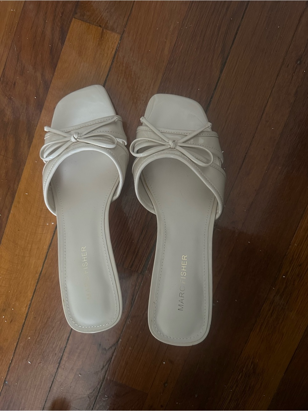 Marc Fisher Cream Slide Mules with Bow Accent
